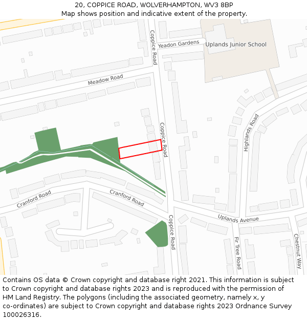 20, COPPICE ROAD, WOLVERHAMPTON, WV3 8BP: Location map and indicative extent of plot
