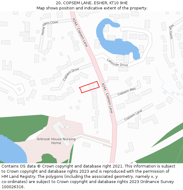 20, COPSEM LANE, ESHER, KT10 9HE: Location map and indicative extent of plot