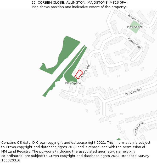 20, CORBEN CLOSE, ALLINGTON, MAIDSTONE, ME16 0FH: Location map and indicative extent of plot