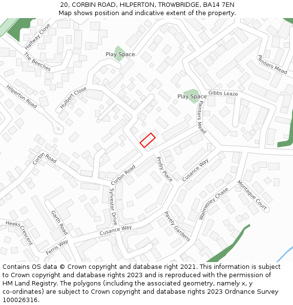 20, CORBIN ROAD, HILPERTON, TROWBRIDGE, BA14 7EN: Location map and indicative extent of plot