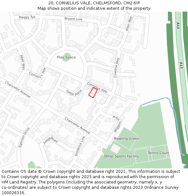 20, CORNELIUS VALE, CHELMSFORD, CM2 6YF: Location map and indicative extent of plot