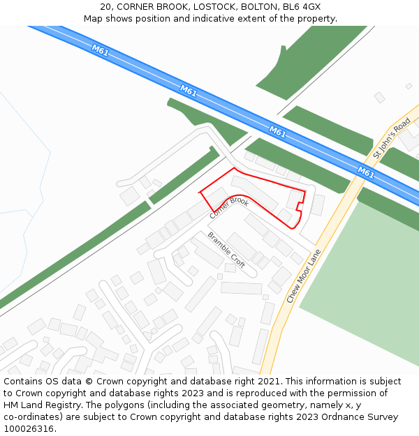 20, CORNER BROOK, LOSTOCK, BOLTON, BL6 4GX: Location map and indicative extent of plot