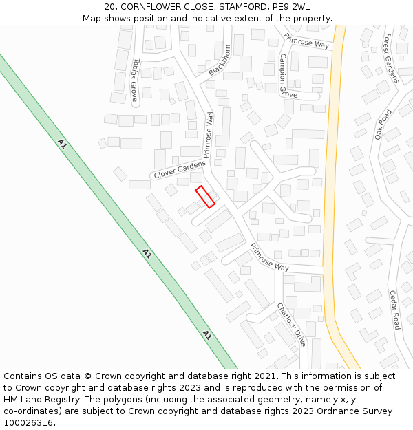 20, CORNFLOWER CLOSE, STAMFORD, PE9 2WL: Location map and indicative extent of plot