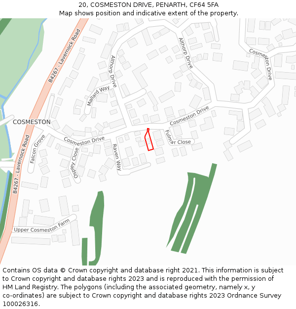 20, COSMESTON DRIVE, PENARTH, CF64 5FA: Location map and indicative extent of plot