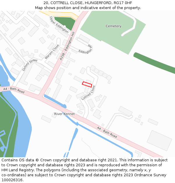 20, COTTRELL CLOSE, HUNGERFORD, RG17 0HF: Location map and indicative extent of plot