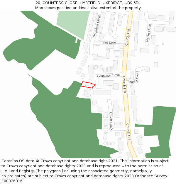 20, COUNTESS CLOSE, HAREFIELD, UXBRIDGE, UB9 6DL: Location map and indicative extent of plot