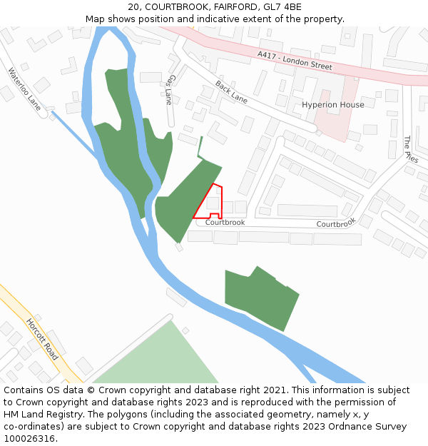 20, COURTBROOK, FAIRFORD, GL7 4BE: Location map and indicative extent of plot