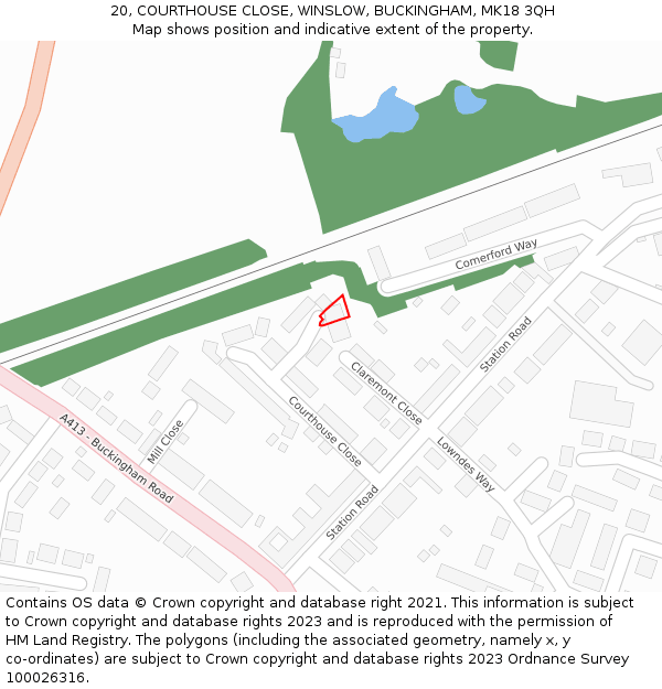 20, COURTHOUSE CLOSE, WINSLOW, BUCKINGHAM, MK18 3QH: Location map and indicative extent of plot