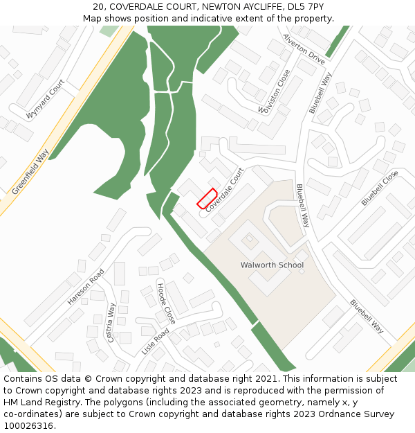 20, COVERDALE COURT, NEWTON AYCLIFFE, DL5 7PY: Location map and indicative extent of plot
