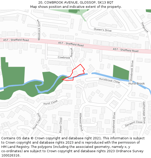 20, COWBROOK AVENUE, GLOSSOP, SK13 8QT: Location map and indicative extent of plot