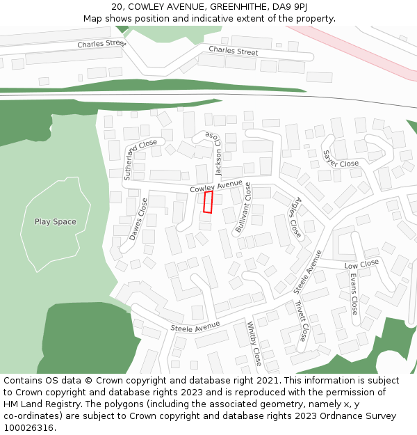 20, COWLEY AVENUE, GREENHITHE, DA9 9PJ: Location map and indicative extent of plot