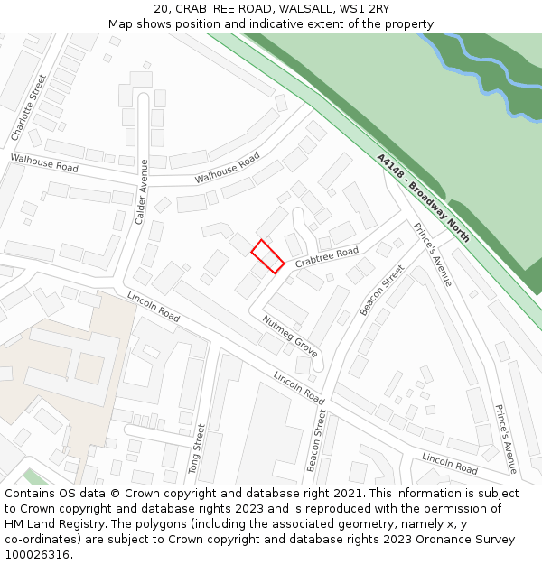 20, CRABTREE ROAD, WALSALL, WS1 2RY: Location map and indicative extent of plot