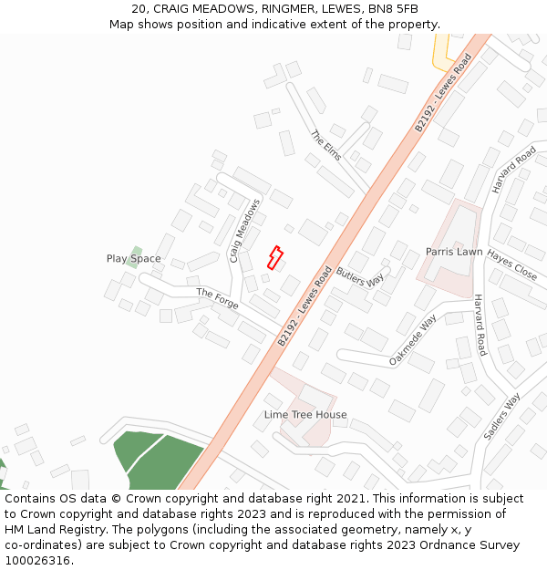 20, CRAIG MEADOWS, RINGMER, LEWES, BN8 5FB: Location map and indicative extent of plot