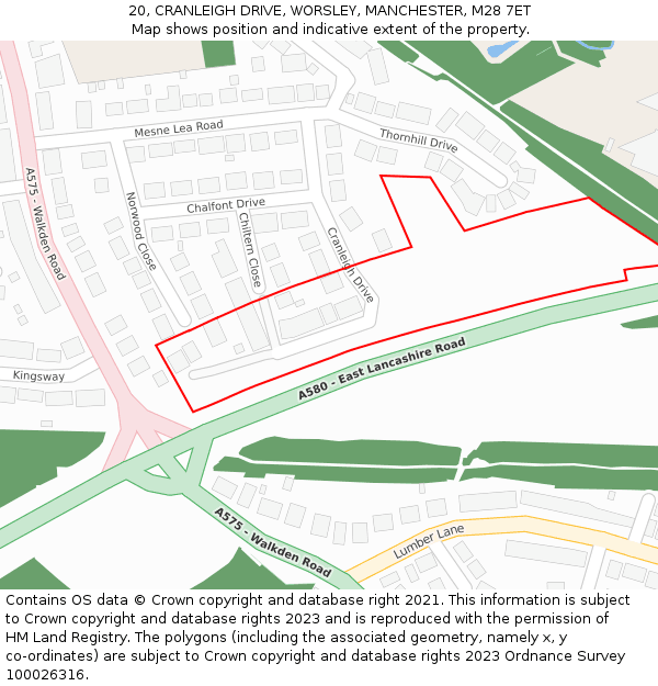 20, CRANLEIGH DRIVE, WORSLEY, MANCHESTER, M28 7ET: Location map and indicative extent of plot