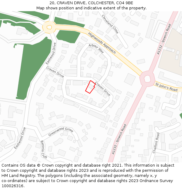 20, CRAVEN DRIVE, COLCHESTER, CO4 9BE: Location map and indicative extent of plot