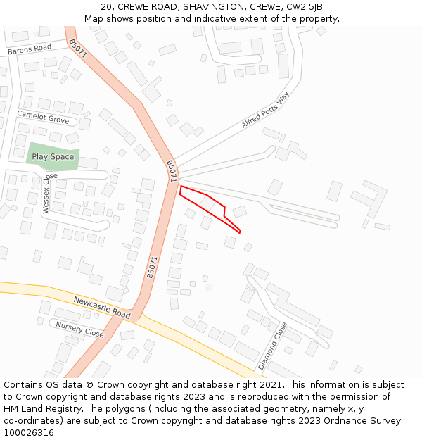 20, CREWE ROAD, SHAVINGTON, CREWE, CW2 5JB: Location map and indicative extent of plot