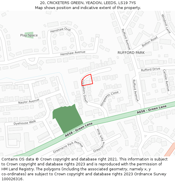 20, CRICKETERS GREEN, YEADON, LEEDS, LS19 7YS: Location map and indicative extent of plot