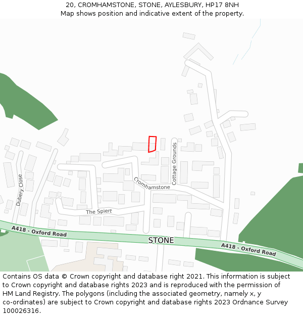 20, CROMHAMSTONE, STONE, AYLESBURY, HP17 8NH: Location map and indicative extent of plot