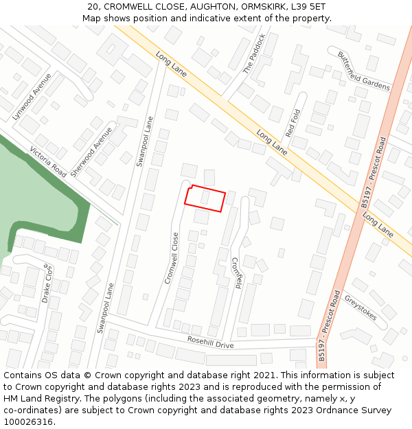 20, CROMWELL CLOSE, AUGHTON, ORMSKIRK, L39 5ET: Location map and indicative extent of plot