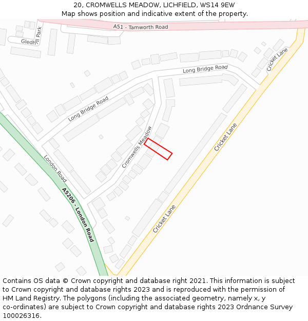 20, CROMWELLS MEADOW, LICHFIELD, WS14 9EW: Location map and indicative extent of plot