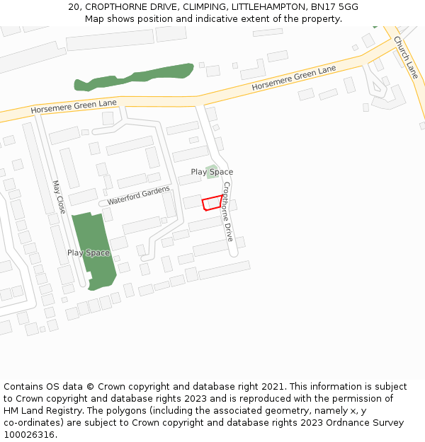 20, CROPTHORNE DRIVE, CLIMPING, LITTLEHAMPTON, BN17 5GG: Location map and indicative extent of plot