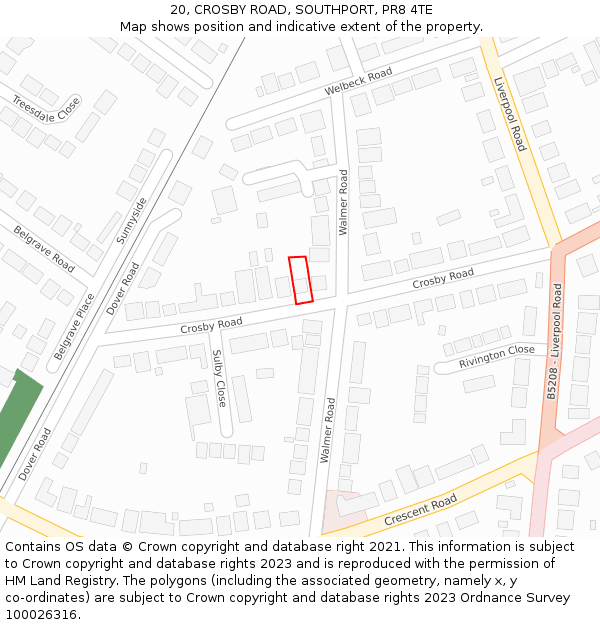 20, CROSBY ROAD, SOUTHPORT, PR8 4TE: Location map and indicative extent of plot