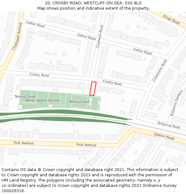 20, CROSBY ROAD, WESTCLIFF-ON-SEA, SS0 8LG: Location map and indicative extent of plot