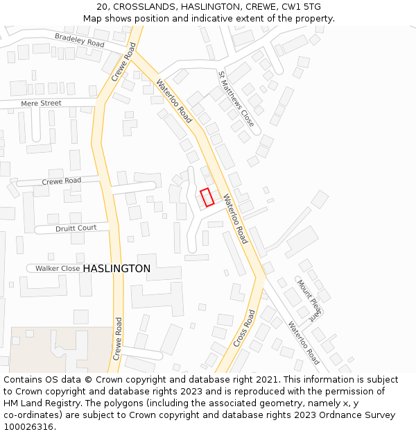 20, CROSSLANDS, HASLINGTON, CREWE, CW1 5TG: Location map and indicative extent of plot