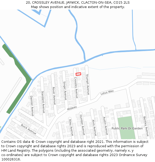 20, CROSSLEY AVENUE, JAYWICK, CLACTON-ON-SEA, CO15 2LS: Location map and indicative extent of plot