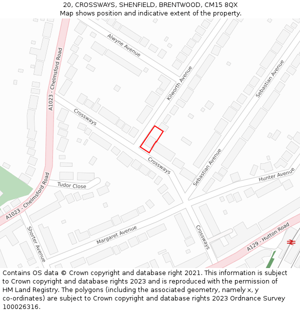 20, CROSSWAYS, SHENFIELD, BRENTWOOD, CM15 8QX: Location map and indicative extent of plot