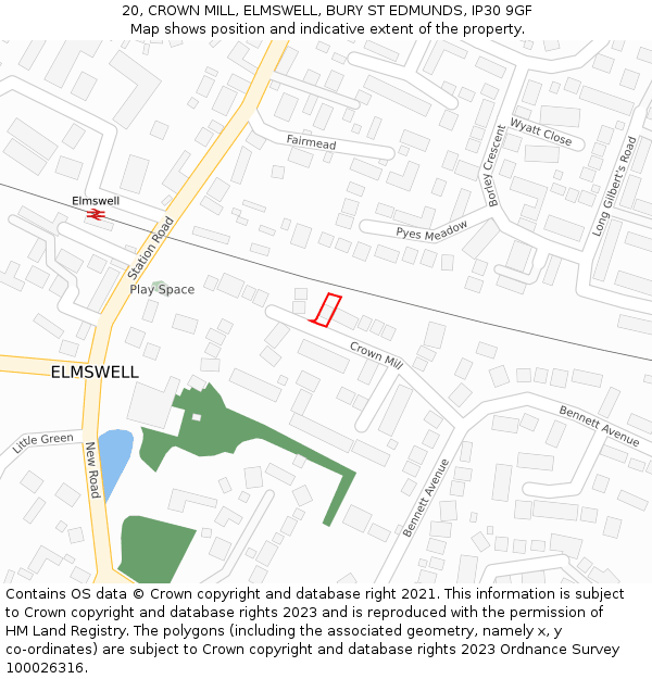 20, CROWN MILL, ELMSWELL, BURY ST EDMUNDS, IP30 9GF: Location map and indicative extent of plot