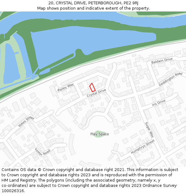 20, CRYSTAL DRIVE, PETERBOROUGH, PE2 9RJ: Location map and indicative extent of plot