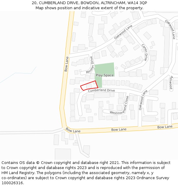 20, CUMBERLAND DRIVE, BOWDON, ALTRINCHAM, WA14 3QP: Location map and indicative extent of plot