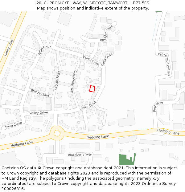 20, CUPRONICKEL WAY, WILNECOTE, TAMWORTH, B77 5FS: Location map and indicative extent of plot