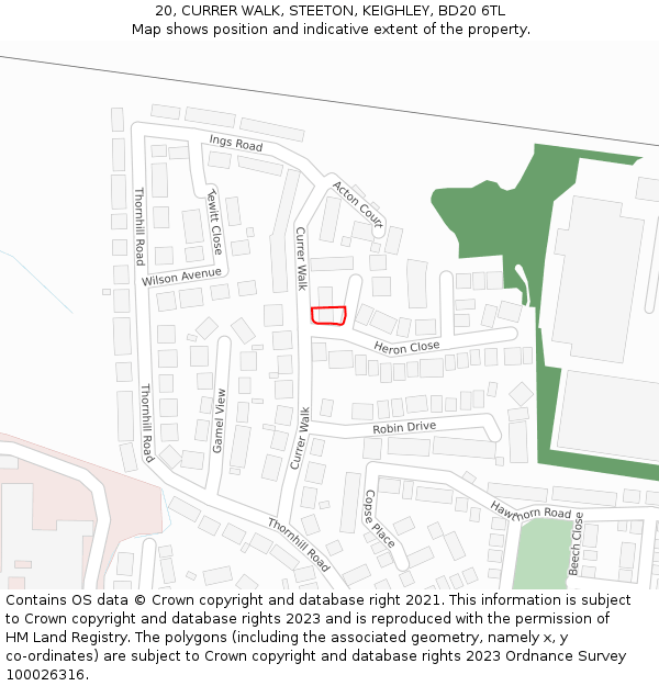 20, CURRER WALK, STEETON, KEIGHLEY, BD20 6TL: Location map and indicative extent of plot