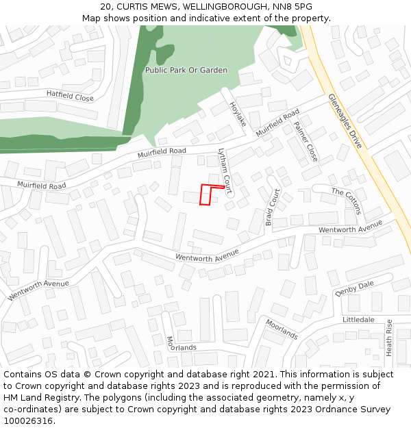20, CURTIS MEWS, WELLINGBOROUGH, NN8 5PG: Location map and indicative extent of plot