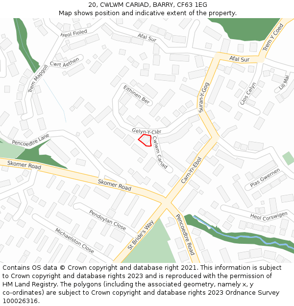 20, CWLWM CARIAD, BARRY, CF63 1EG: Location map and indicative extent of plot