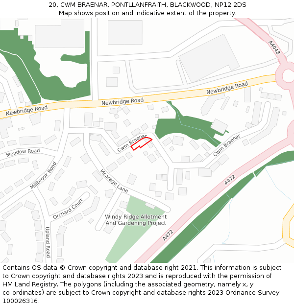 20, CWM BRAENAR, PONTLLANFRAITH, BLACKWOOD, NP12 2DS: Location map and indicative extent of plot