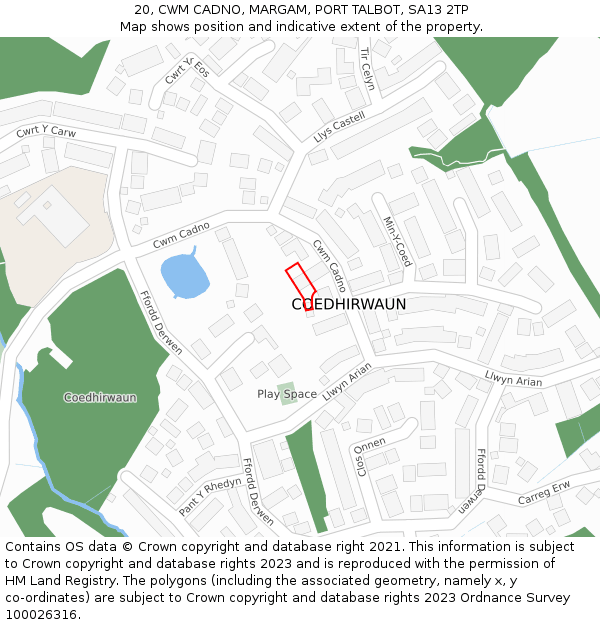 20, CWM CADNO, MARGAM, PORT TALBOT, SA13 2TP: Location map and indicative extent of plot