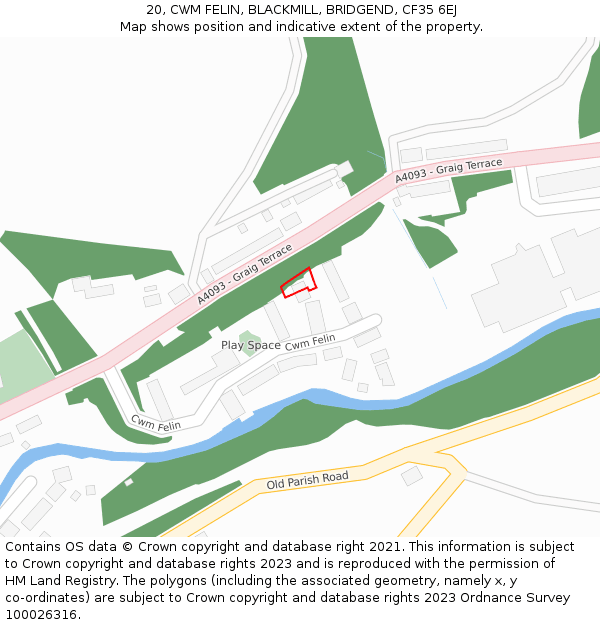 20, CWM FELIN, BLACKMILL, BRIDGEND, CF35 6EJ: Location map and indicative extent of plot