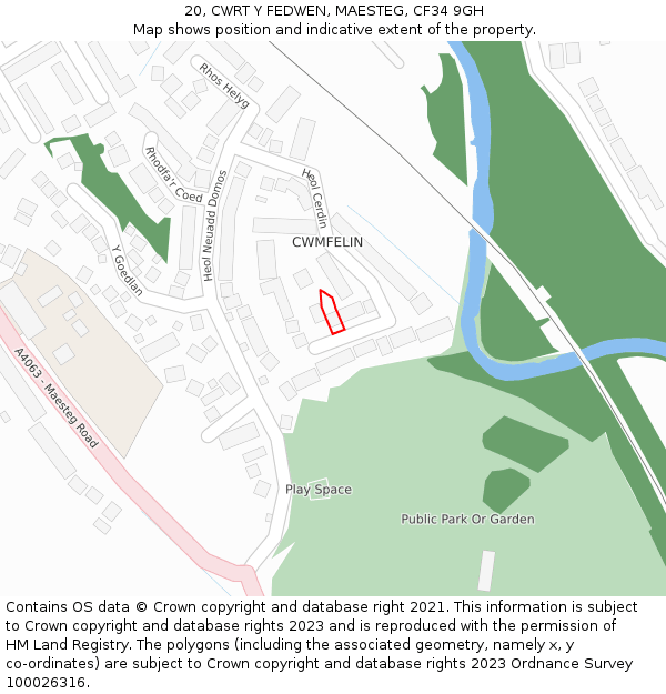 20, CWRT Y FEDWEN, MAESTEG, CF34 9GH: Location map and indicative extent of plot