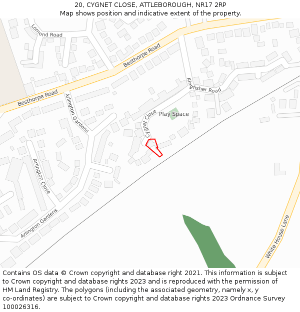 20, CYGNET CLOSE, ATTLEBOROUGH, NR17 2RP: Location map and indicative extent of plot