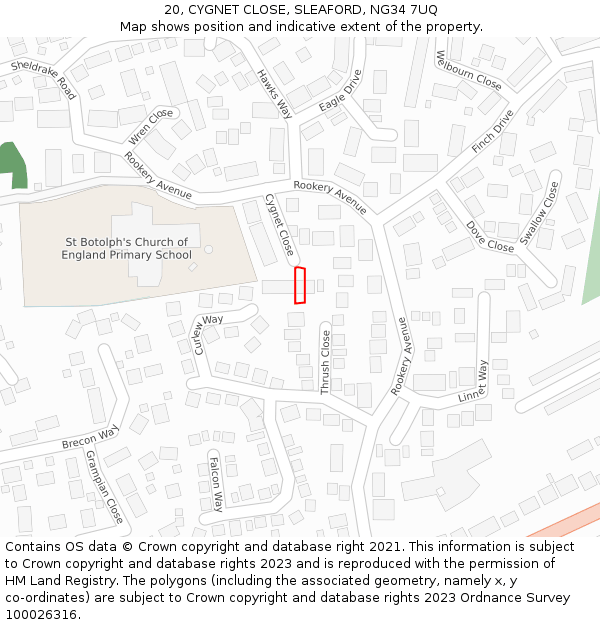 20, CYGNET CLOSE, SLEAFORD, NG34 7UQ: Location map and indicative extent of plot