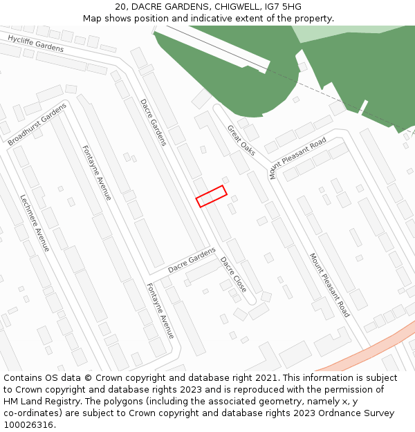 20, DACRE GARDENS, CHIGWELL, IG7 5HG: Location map and indicative extent of plot