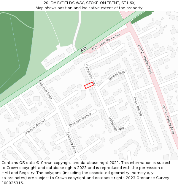 20, DAIRYFIELDS WAY, STOKE-ON-TRENT, ST1 6XJ: Location map and indicative extent of plot