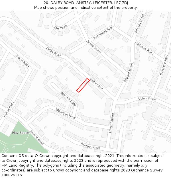 20, DALBY ROAD, ANSTEY, LEICESTER, LE7 7DJ: Location map and indicative extent of plot