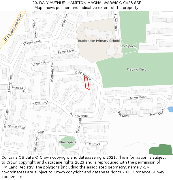 20, DALY AVENUE, HAMPTON MAGNA, WARWICK, CV35 8SE: Location map and indicative extent of plot