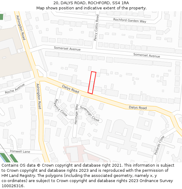 20, DALYS ROAD, ROCHFORD, SS4 1RA: Location map and indicative extent of plot