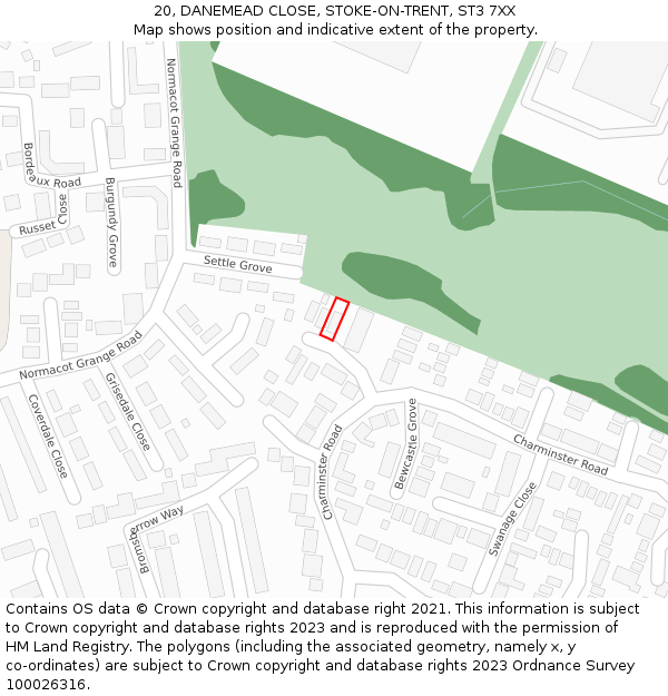 20, DANEMEAD CLOSE, STOKE-ON-TRENT, ST3 7XX: Location map and indicative extent of plot