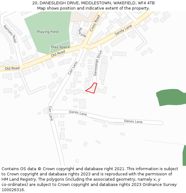 20, DANESLEIGH DRIVE, MIDDLESTOWN, WAKEFIELD, WF4 4TB: Location map and indicative extent of plot